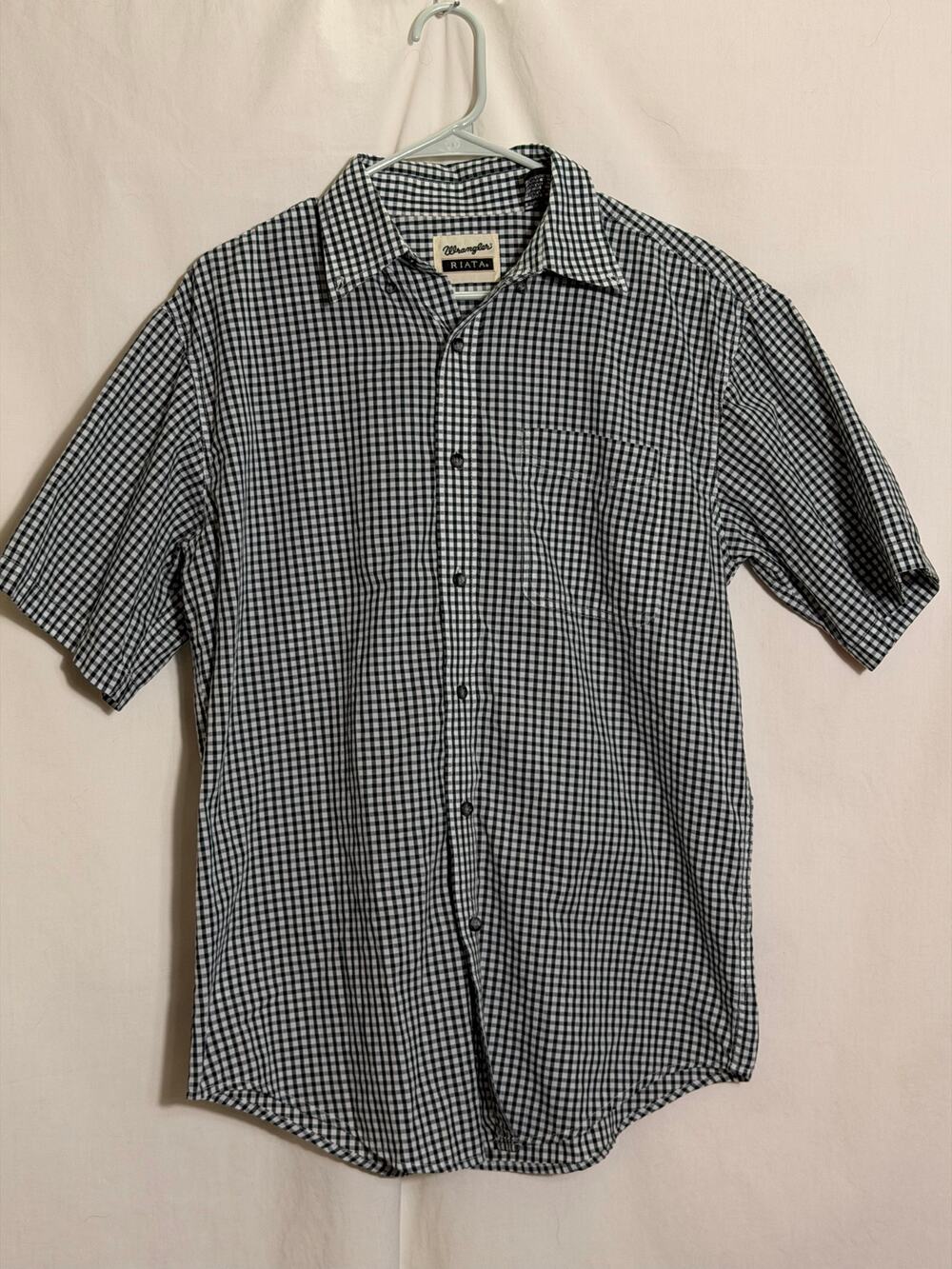 Wrangler Riata Mens Medium Black White Gingham Button Front Shirt Western